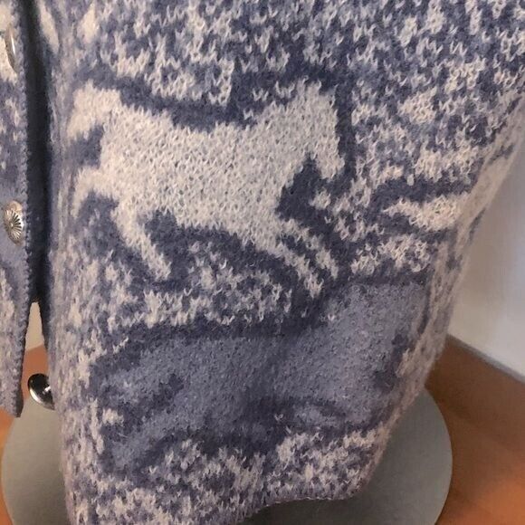 Winona Women's‎ Large Vintage Wool Blue White Knit Horse Southwest Animal Vest - Picture 8 of 15